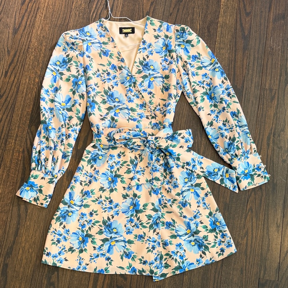 Alexia Admor Floral Long Sleeve Dress - Blue and Cream